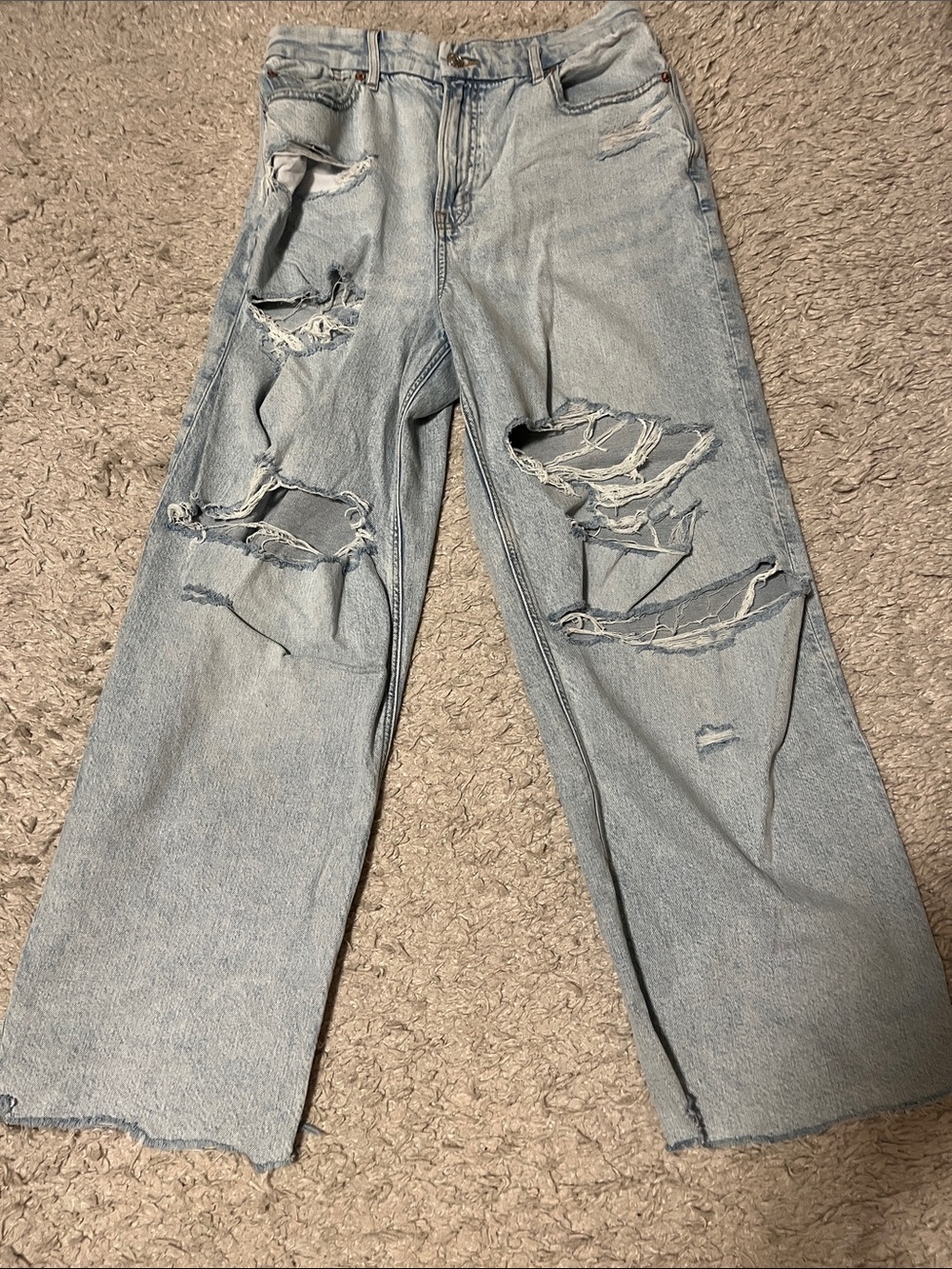 American Eagle Outfitters Light Wash Ripped Wide-Leg Jeans